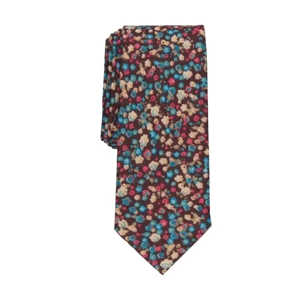 Original Penguin Mens Brown Colorful Floral Slim Cotton Neck Tie New